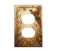 Rustic Pheasant Wildlife Nature Scene Autumn Duplex Outlet Covers Plate | Rustic Woodland Scene, Wildlife Bird Art, Harvest Wheat Imagery, Seasonal Home Accents, Country Cabin Decor