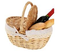 Rustic Picnic Basket with Lid | Synthetic Food Container | for Bread, Drinks, Snacks, Fruits, Vegetables, Dining Room, Kitchen, Bedroom, Hiking