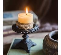 Rustic Pillar Candle Holders, Heavy Duty Cast Iron Retro Black Metal Modern Farmhouse Candlestick Holders for Fireplace Mantel Dinning Table Home Decor (9x9cm)