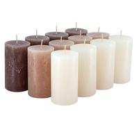 Rustic Pillar Candles - Pack of 12 - Wax Candles/Rustic Candles/Advent Candles Christmas (Nature Colour Mix, Standard: Height 11 cm/Diameter 6 cm)