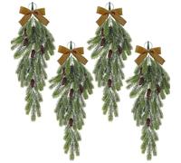Rustic Pine Needles Teardrop Swag with Pine Cones and Velvet Bow - Artificial Christmas Greenery Hanging Swag Garland for Home Decor Outdoor (4PCS)