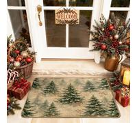 Rustic Pine Tree Christmas Landscape Trees Welcome Door Mat 29x17 Inch | Winter Forest Landscape, Front Door Mat, Seasonal Entryway Accents, Non-slip Rubber Base, Festive Home Decor