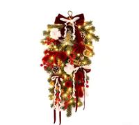 Rustic Pinecone Wreath Red Cotton Fabric Holiday Decor(With light) | Vintage red design, built-in LED lights, cotton blend fabric, festive holiday glow, classic Xmas style