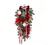 Rustic Pinecone Wreath Red Cotton Fabric Holiday Decor(without light) | Vintage red design, built-in LED lights, cotton blend fabric, festive holiday glow, classic Xmas style