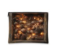 Rustic Pinecones Makeup Bag, Vintage Woodland Cosmetic Pouch for Women, Portable Small Canvas Zipper Organizer, Autumn Travel Toiletry Bag 7x9 Inch