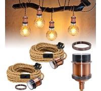 Rustic Plug in Rope Light Fitting, 2 Pcs Red Copper Hanging Lighting with 510 cm Plug in Cord, Vintage Brass Pendant Light Fixture with E27 Lamp Holder,Industrial DIY Lamp Kit for Loft Bar, No Bulb