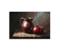 Rustic Pomegranate Wall Art Canvas Poster, Vintage Fruit Still Life Painting Print, Perfect for Dining Room Bedroom Kitchen Living Room Entryway Cottage Nook Decor 08x12inch(20x30cm)