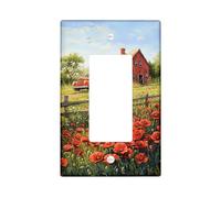 Rustic Poppy Light Switch Cover Plates/Outlet Covers, Red Vintage Truck with Country Barn for Home Decor, Thermoplastic Wall Plates, Standard Size Single Rocker