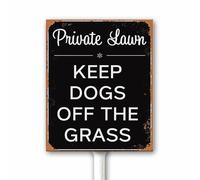 Rustic Private Lawn Keep Dogs Off The Grass Yard sign With Stake 12x15 CM No Dog Allow No Dog Pee Pooping Keep Out Lawn New Home Gift Sturdy Aluminum Plaque Highly Visible Rust Free (Black)