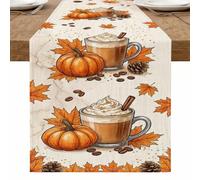 Rustic Pumpkins Coffee Table Runner, Vintage Autumn Leaves Home Decor for Thanksgiving Holiday Gatherings 13x90 Inch