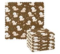 Rustic Pup & Floral Pattern Kitchen Cleaning Cloths Set of 6 Super Absorbent Dish Towels 28 X 28 cm Reusable for Home Surface Bathrooms Car