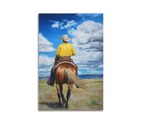 Rustic Ranch Cowboy Riding Canvas Wall Art, Western Horseman Horse Picture Hanging Paintings Poster, Art Decor for Living Room Bedroom Restaurant 16x24inch(40x60cm)