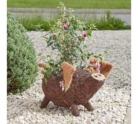 Rustic Rattan Pig Garden Planter, Pre-Lined Decorative Plant Holder, 28 x 44 x 30 cm