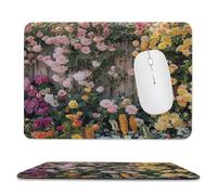 Rustic Realistic Floral Non-Slip Base Mousepad,Beautiful Colorful Wooden Boards Spring Garden Plant Flower Rose Stitched Edges for Decoration,Most Types of Mouse 11.8"x9.8"