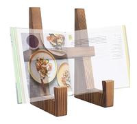 Rustic Recipe Book Holder - Wooden Cookbook Stand | Foldable Kitchen Counter Organizer, Hands Free Reading Cook Book Display Stand, Solid Wood Countertop Decorative Organizer for Cookbooks Tablets