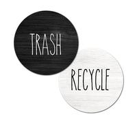 Rustic Recycle and Trash Magnets for Kitchen Cans Recycling Bins, Magnet Combo Garbage Can Logo Symbol, 2 Magnetic Sticker Adhesives, 3.5'' Circle, Outdoor Waste Bin (FVRTM1)