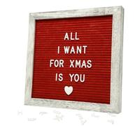 Rustic Red Felt Letter Board 25x25cm with 336 Letters - Changeable Letter Board for Christmas Décor, Holiday Messages & Celebration Display - Felt Message Board with Stand and Wooden Frame