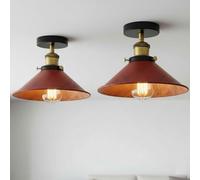 Rustic Red Metal Cone Ceiling Light 22cm Vintage Semi Flush Mount 2 Pack