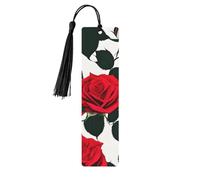 Rustic Red Rose Print Wooden Bookmarks Beautiful Notebook Accessories for Men Women Book Lovers