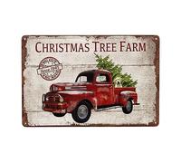 Rustic Red Truck Christmas Tree Farm Dog Vintage Metal Signs Wall Decor Coffee Shop Plate Iron Painting Retro Novelty Christmas Bar Pub Kitchen Tin Sign 8x12 Inch