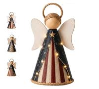 Rustic Red, White & Blue Angel Ornament with Warm LED Lights, 3PCS Patriotic Lighted Angel Figurines Decor, Cute Angels Hanging with American Flag Design, for Independence Day Christmas (#A)