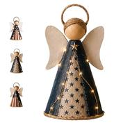 Rustic Red, White & Blue Angel Ornament with Warm LED Lights, 3PCS Patriotic Lighted Angel Figurines Decor, Cute Angels Hanging with American Flag Design, for Independence Day Christmas (#B)