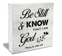 Rustic Religious Wood Box Sign Be Still and Know That I Am God Scripture Wooden Box Sign Inspirational Christian Home Desk Shelf Decor 7 x 7 Inches