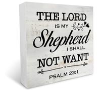 Rustic Religious Wood Box Sign the Lord is my Shepherd I Shall Not Want Psalm 231 Wooden Box Sign Christian Home Desk Shelf Decor (5x5 Inch)