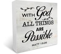 Rustic Religious Wood Box Sign With God All Things are Possible Christian Home Desk Shelf Decor 5x5 Inches