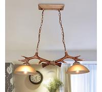 Rustic Resin Antler Chandelier 2 Light Ceiling Fixture for Dining Room Kitchen Bar Foyer Decor (Dark Brown)