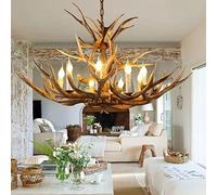 Rustic Resin Deer Antler Chandelier - Vintage 8 Light +14 Antlers Ceiling Light Fixture, Perfect for Kitchen, Living & Dining Room Décor - Antler Light Fixtures
