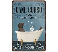 Rustic Retro Metal Tin Sign Cane Corso Dog Bath Soap Vintage Tin Sign for Bar Office Bathroom Wall Decor Home Wall Decoration Gift Ideas for Friends 12x8 Inch