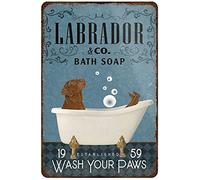 Rustic Retro Metal Tin Sign Chocolate Labrador Retriever Dog Bath Soap Company Wash Your Paws Metal Sign Vintage Bar Home Bathroom Wall Decoration Sign Funny Sign 12x8 Inch