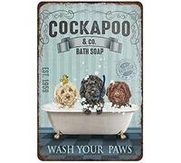 Rustic Retro Metal Tin Sign Cockapoo Dog Bath Soap Vintage Metal Tin Sign Bar Club Family Bathroom Toilet Cafe Wall Decoration Fun Animal Sign Housewarming Gift 12x8 Inch