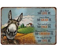 Rustic Retro Metal Tin Sign Donkey Life is Short So Live It Love is Rare So Grab It Vintage Metal Tin Sign Wall Art Wall Poster Plaque Decor for Pub,Club,Bar,Restaurant,Coffee 8x12inch