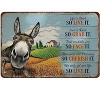 Rustic Retro Metal Tin Sign Donkey Life is Short So Live It Love is Rare So Grab It Vintage Metal Tin Sign Wall Art Wall Poster Plaque Decor for Pub,Club,Bar,Restaurant,Coffee 8x12inch