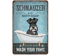 Rustic Retro Metal Tin Sign Schnauzer Dog Bath Soap Company Vintage Tin Sign for Office Classroom Bathroom Wall Decor Home Wall Decoration Gift Ideas for Friends 12x8 Inch