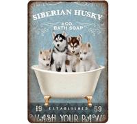 Rustic Retro Metal Tin Sign Siberian Husky And Co Bath Soap Wash Your Paws Funny Bathroom Poster Funny Toilet Metal Sign Bathroom Wall Art Home Decor 8x12 Inch