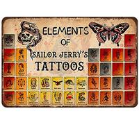 Rustic Retro Metal Tin Sign Tattoos Elements Of Sailor Jerry S Tattoos Poster Wall Decor Decorative Home For Bedroom Gift For Friend 16x12 Inch
