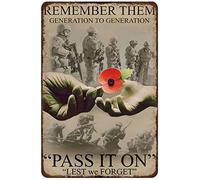 Rustic Retro Metal Tin Sign War Poster Gift for Veterans Remember Them Generation to Generation Pass It On Lest We Forget Kitchen Metal Sign Vintage Bar Home Bathroom Wall Decoration Sign 12 x 8 Inch