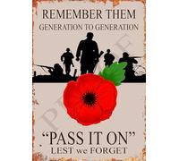 Rustic Retro Metal Tin Sign War Poster Gift For Veterans Remember Them Generation To Pass It On Lest We Forget Kitchen Vintage Bar Home Bathroom Wall (A3 (400X290mm) Approx)