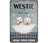 Rustic Retro Metal Tin Sign Westie Dog Bath Soap Company Dog Lover Gift Vintage Bathroom Decor Plate Plaque Metal Tin Sign Birthday Anniversary Housewarming Gift for Women Men 12x8 Inch