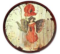 Rustic Retro Round Metal Tin Sign The Poppy Fairy by Cicely Mary Barker Flower Fairies Vintage Wall Art Nursery Decor Fairy Print Home Decor Novelty Bedroom Courtyard Decoration Sign 12x12 Inch