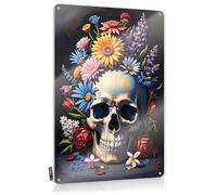 Rustic Retro Wall Art Rustic Wall Poster, Cool Funny Quote Design For Drive Garage | Essentials Anti-rust Metal Skull Crowned With Vibrant Flowers: A Celebration Of Life And Death(30X40CM)