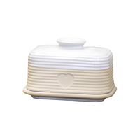 Rustic Ribbed Love Heart Butter Dish Stoneware Vintage Charm Kitchen Storage Pot