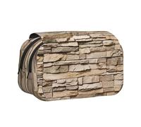 Rustic Rocks Brick Wall Flip-Top Double-Layer Pencil Case,Large Capacity (Holds 50 Pens/Pencis),Full-Print Durable Polyester School Office Supplies