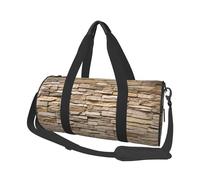 Rustic Rocks Brick Wall Large Round Travel Duffle Bag, Full-Print Canvas Weekender with Padded Lining, Multiple Pockets,Detachable Shoulder Strap and Soft Leather Handles