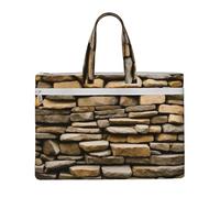 Rustic Rocks Brick Wall Print Canvas Tote Document Office Shopping Commuting Business Trips Storage File Bag