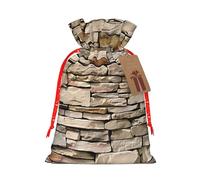 Rustic Rocks Brick Wall Printed Christmas Drawstring Gift Bags-Xmas Wrapping Bags,Candy Bag,For Holiday Party Decorations,Wedding Party Supplies M Red Christmas Ribbon