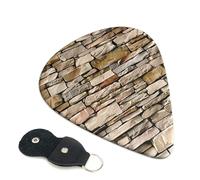 Rustic Rocks Brick Wall Printed Guitar Picks, 6 Pack with Leather Keychain Pick Holder - 0.46mm, 0.71mm, 0.96mm Assorted Thickness for Acoustic Ukulele, Electric Guitar, Acoustic Guitar, Bass